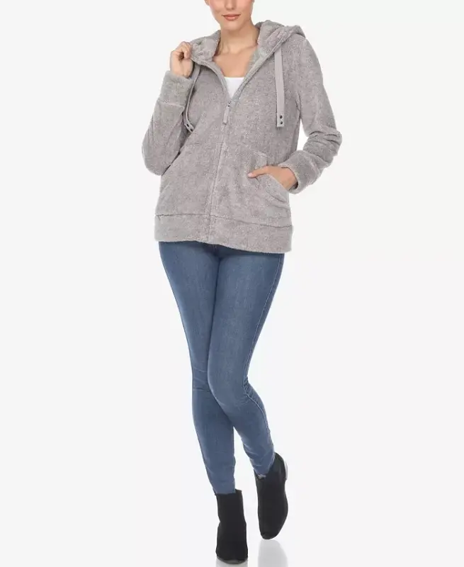 Women's Hooded Sherpa Jacket-Gray - 3
