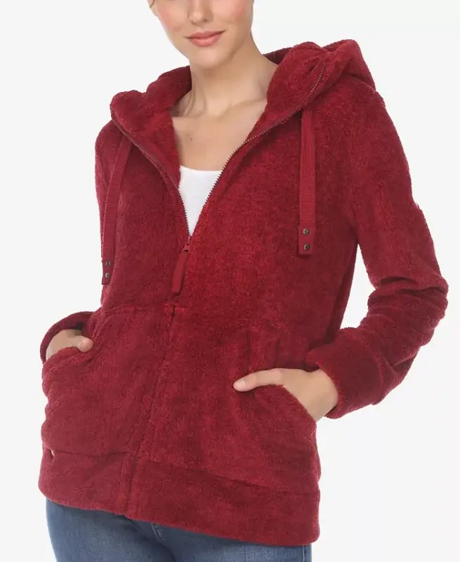 Women's Hooded Sherpa Jacket-Red - WHITE MARK