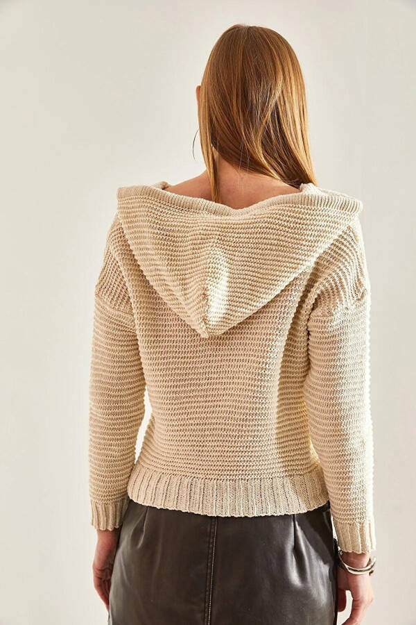 Women's Hooded Tie-Up Knit Sweater - 14