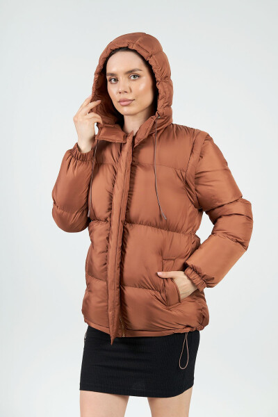 Women's Hooded Zipper Closure Elastic Sleeve Elastic Waist Regular Short Puffer Jacket - 9