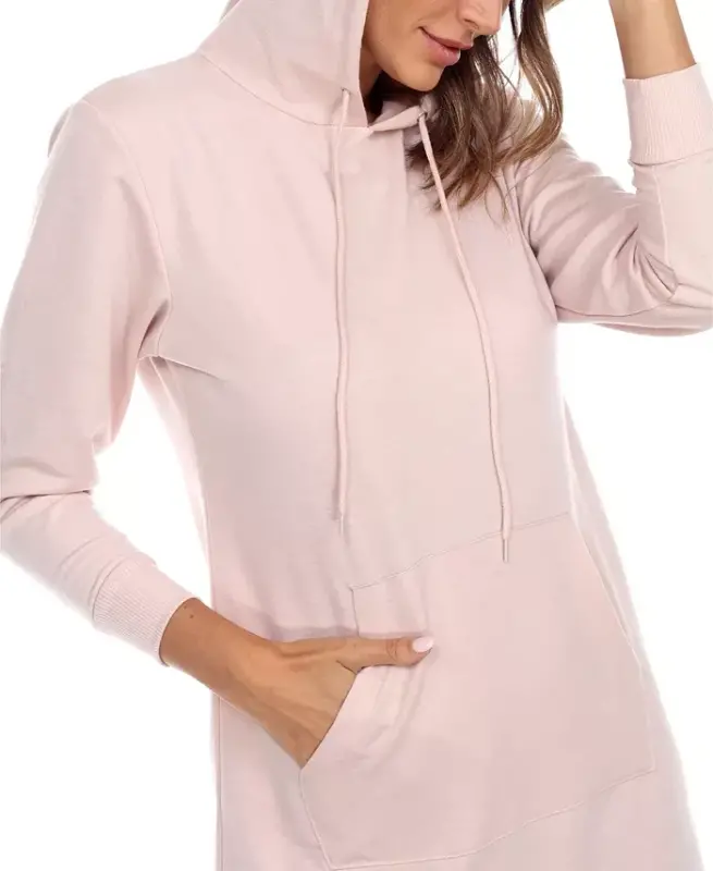 Women's Hoodie Sweatshirt Dress - Beige - 4