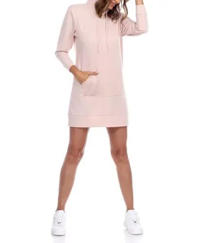 Women's Hoodie Sweatshirt Dress - Beige - White Mark (1)