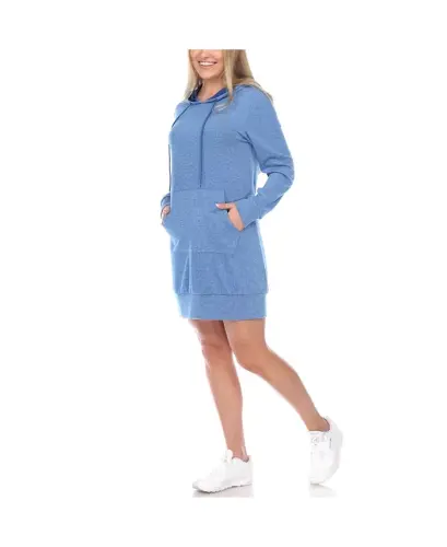 Women's Hoodie Sweatshirt Dress - Blue - White Mark (1)