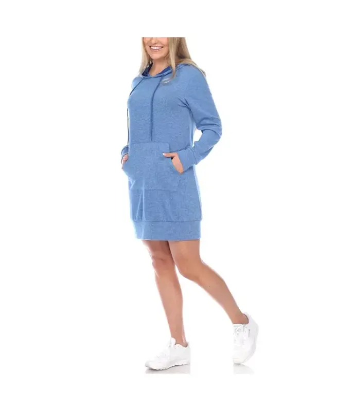 Women's Hoodie Sweatshirt Dress - Blue - 2