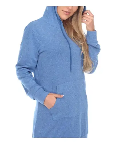 Women's Hoodie Sweatshirt Dress - Blue - 4