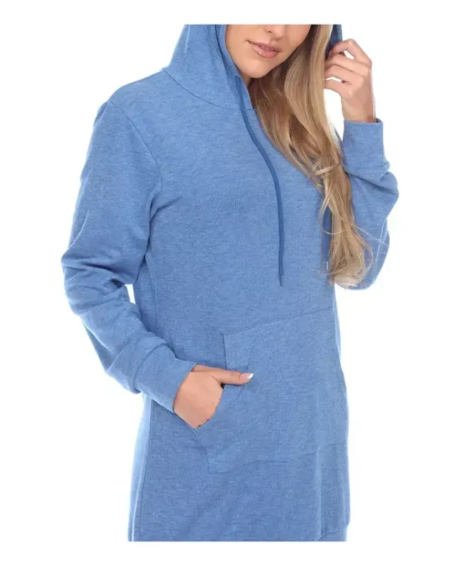 Women's Hoodie Sweatshirt Dress - Blue - 4