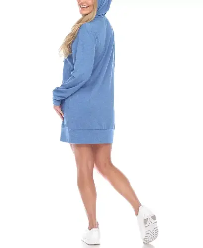 Women's Hoodie Sweatshirt Dress - Blue - 5