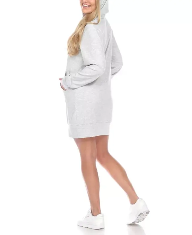 Women's Hoodie Sweatshirt Dress-Light Gray - 5