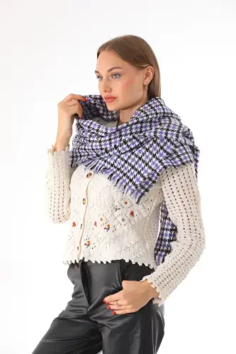Women's Houndstooth Black Patterned Scarf-Lilac - 1