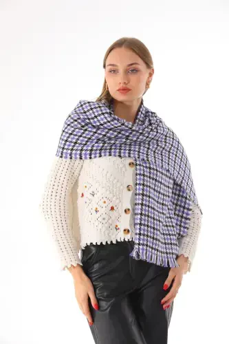 Women's Houndstooth Black Patterned Scarf-Lilac - RITAGARCIA (1)