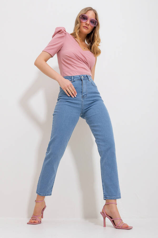 Women's Ice Blue Five Pocket Lycra Mom Jeans Alc-X11755 - 3