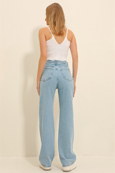 Women's Ice Blue High Waisted 5 Pocket Washed Palazzo Jean Pants ALC-X11304 - 5