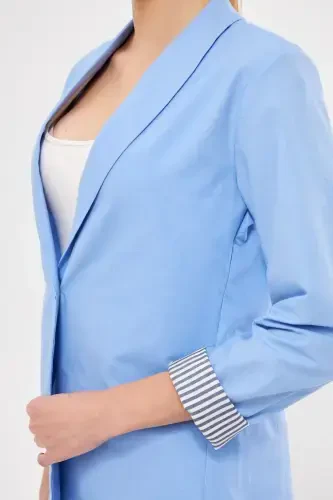 Women's Ice Blue Lined Inner Sleeve Single Buttoned Jacket ARM-22K001122-Ice Blue - 2