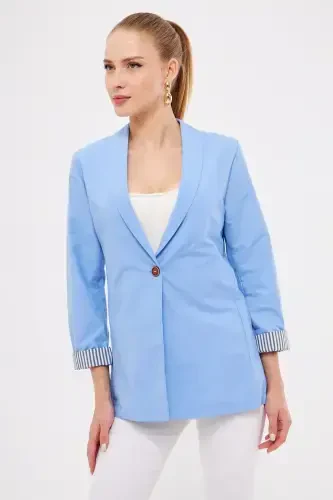 Women's Ice Blue Lined Inner Sleeve Single Buttoned Jacket ARM-22K001122-Ice Blue - 3