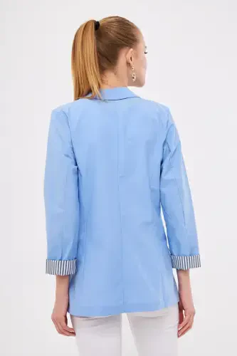 Women's Ice Blue Lined Inner Sleeve Single Buttoned Jacket ARM-22K001122-Ice Blue - 4