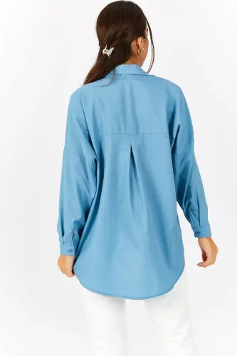 Women's Ice Blue Oversize Long Basic Shirt ARM-22Y001118-Ice Blue - 4