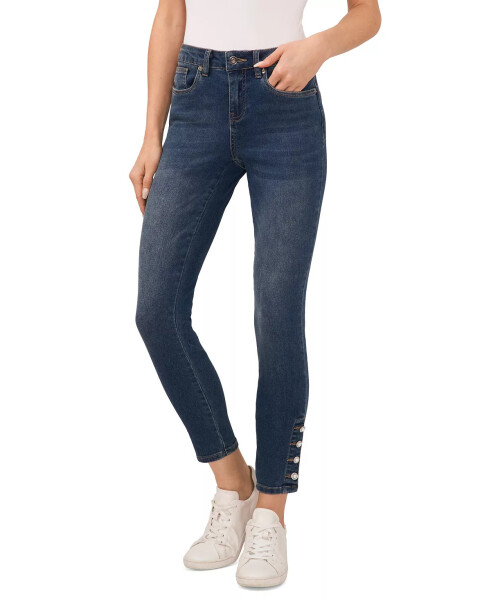 Women's Imitation-Pearl-Trim High-Rise Skinny Jeans Mid Indigo - 1