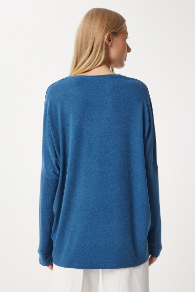 Women's Indigo Blue Bike Neck Batwing Sleeve Knitted Blouse EN00616 - 5