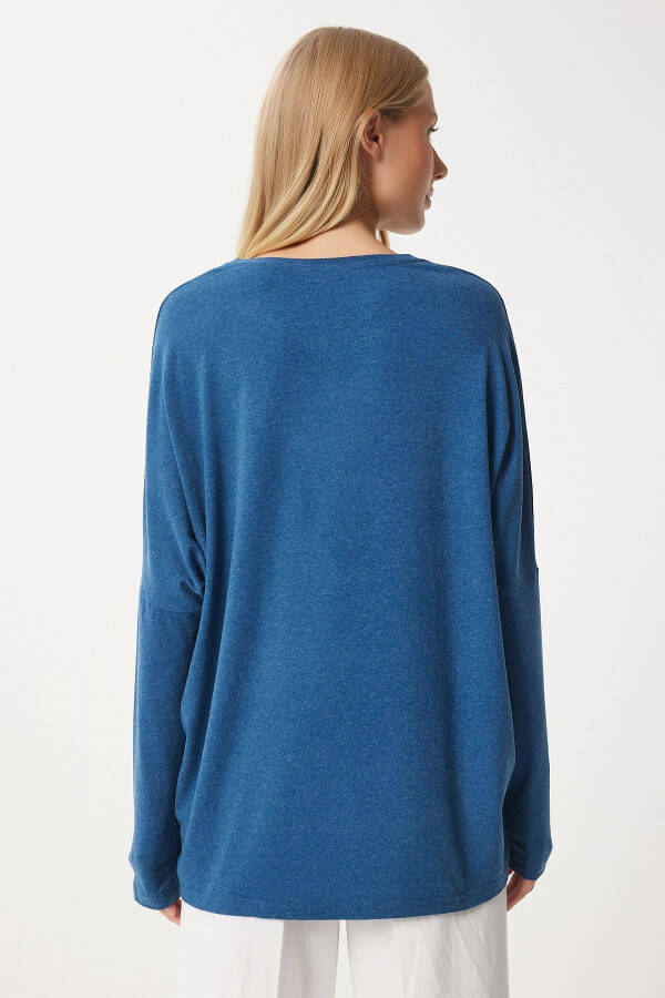 Women's Indigo Blue Bike Neck Batwing Sleeve Knitted Blouse EN00616 - 5