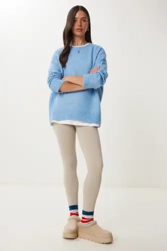 Women's Indigo Blue Oversize Knit Sweater PN00054-Indigo Blue - 9