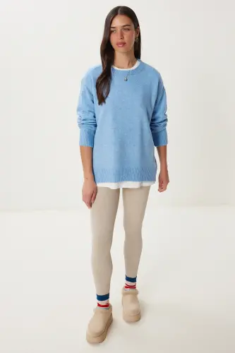 Women's Indigo Blue Oversize Knit Sweater PN00054-Indigo Blue - 10
