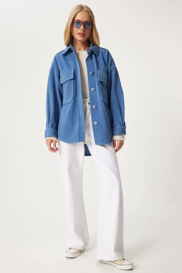 Women's Indigo Blue Pocket Blazer NV00071 - 4