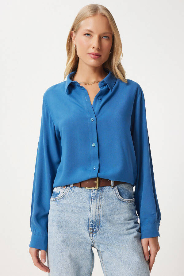 Women's Indigo Blue Relaxed Fit Viscose Shirt TO0015 - 2