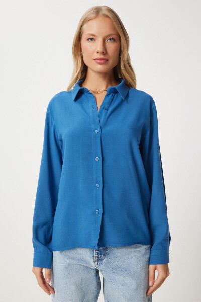 Women's Indigo Blue Relaxed Fit Viscose Shirt TO0015 - 3