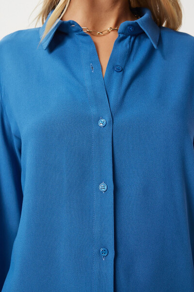 Women's Indigo Blue Relaxed Fit Viscose Shirt TO0015 - 4