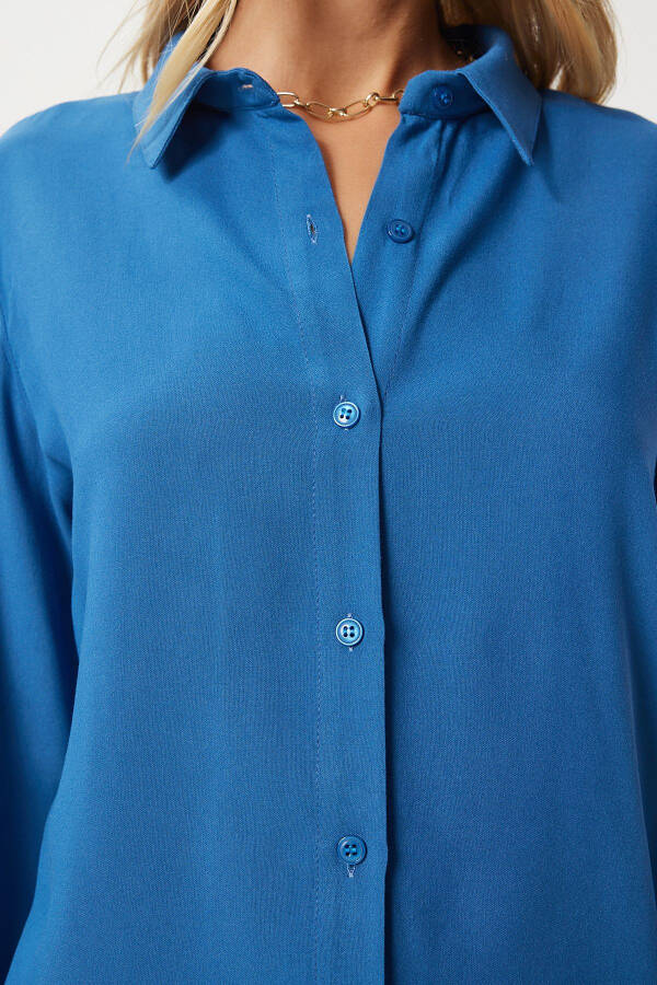 Women's Indigo Blue Relaxed Fit Viscose Shirt TO0015 - 4