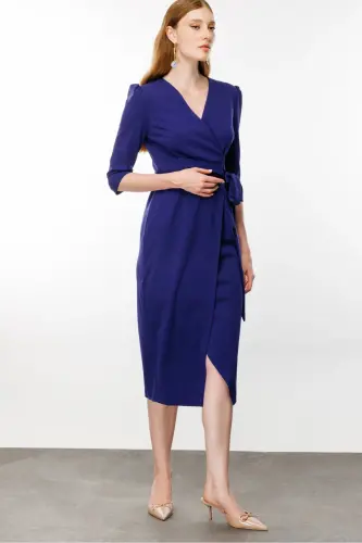 Women's Indigo Crossover Dress-INDIGO - 4