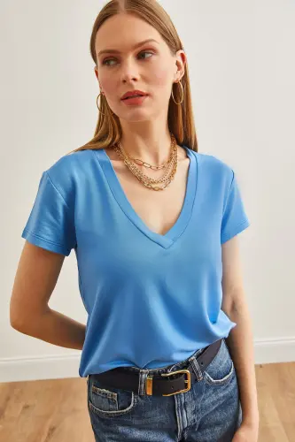 Women's Indigo Deep V-Neck Modal Touch T-Shirt TSH- - 4