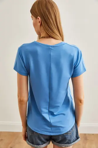 Women's Indigo Deep V-Neck Modal Touch T-Shirt TSH- - 5