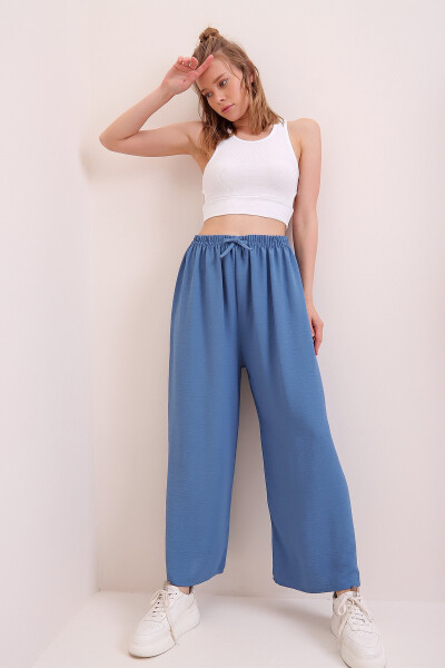 Women's Indigo Elastic Waistband Relaxed Fit Aerobic Pants - TREND ALAÇATI STILI