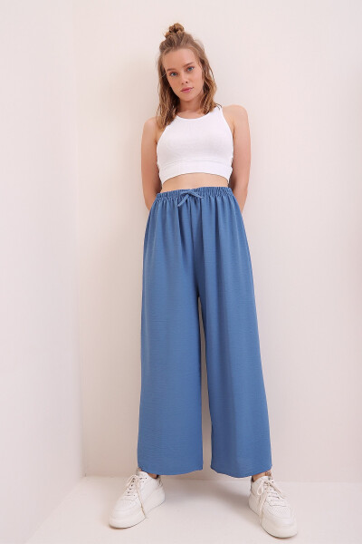 Women's Indigo Elastic Waistband Relaxed Fit Aerobic Pants - TREND ALAÇATI STILI (1)