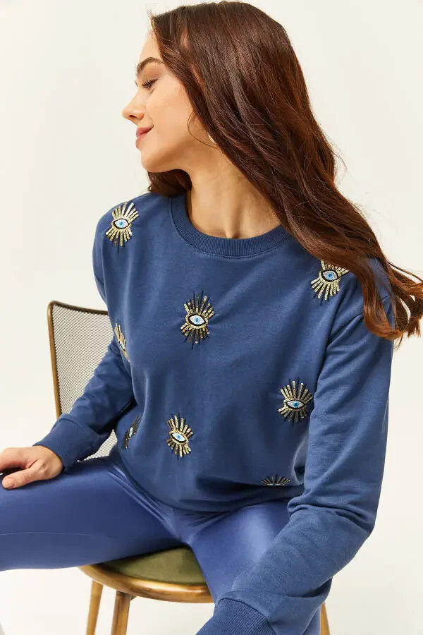 Women's Indigo Eye Embroidered Sweatshirt SWT-19000598 - 1