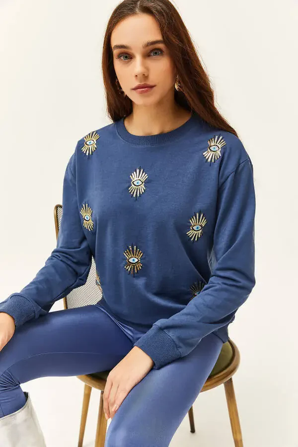 Women's Indigo Eye Embroidered Sweatshirt SWT-19000598 - 2