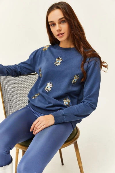 Women's Indigo Eye Embroidered Sweatshirt SWT-19000598 - 3