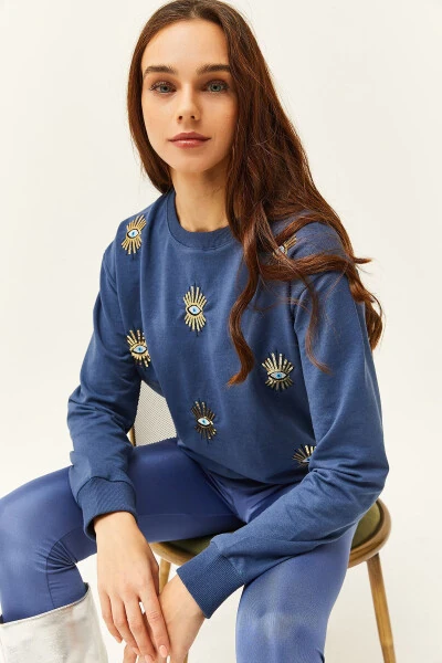 Women's Indigo Eye Embroidered Sweatshirt SWT-19000598 - 4