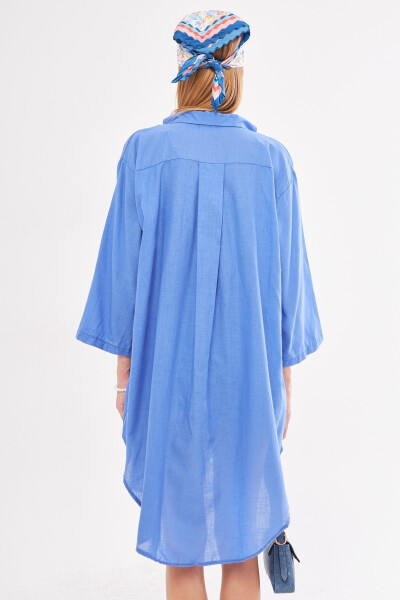 Women's Indigo Front Tie Midi Linen Dress - 5