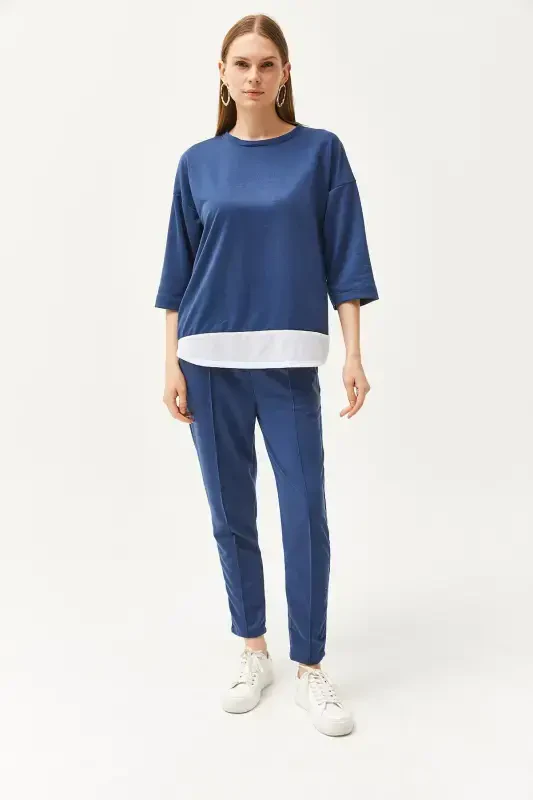 Women's Indigo Garnished Top and Bottom Set TKM-19000274-In - 2