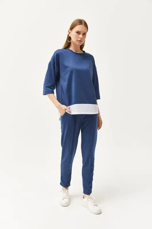 Women's Indigo Garnished Top and Bottom Set TKM-19000274-In - 3