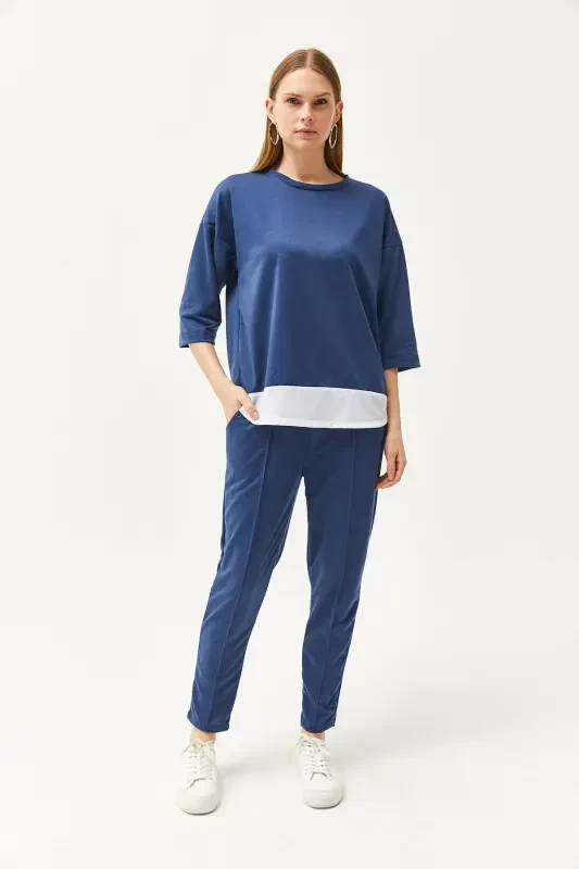 Women's Indigo Garnished Top and Bottom Set TKM-19000274-In - 4