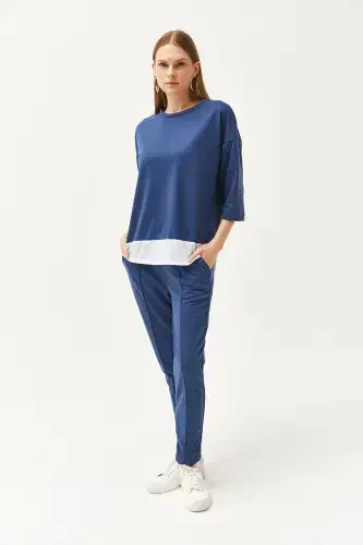 Women's Indigo Garnished Top and Bottom Set TKM-19000274-In - 5