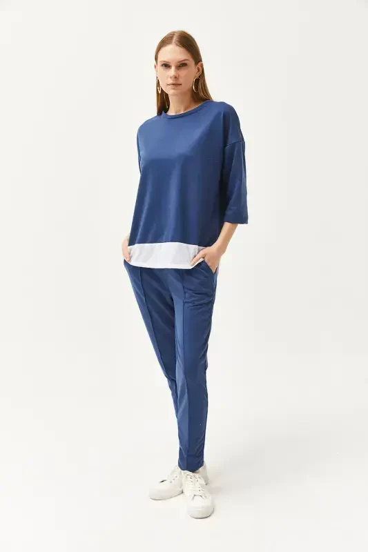 Women's Indigo Garnished Top and Bottom Set TKM-19000274-In - 5