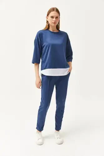 Women's Indigo Garnished Top and Bottom Set TKM-19000274-In - 7