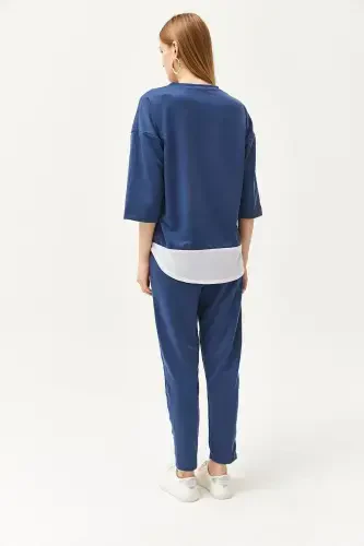 Women's Indigo Garnished Top and Bottom Set TKM-19000274-In - 8