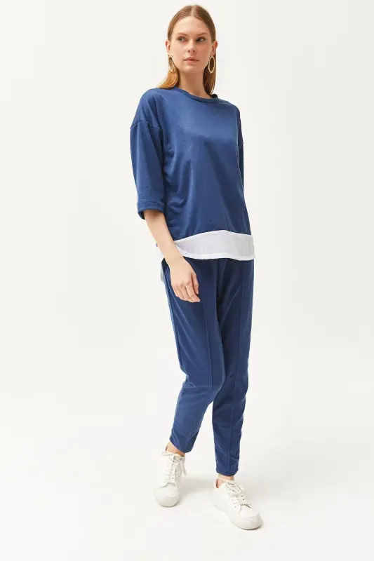 Women's Indigo Garnished Top and Bottom Set TKM-19000274-In - 1