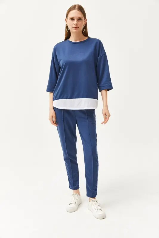 Women's Indigo Garnished Top and Bottom Set TKM-19000274-In - 2