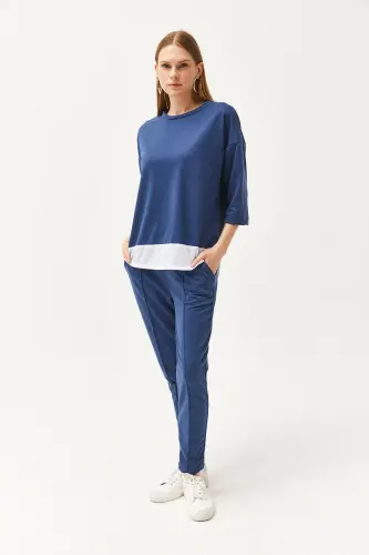 Women's Indigo Garnished Top and Bottom Set TKM-19000274-In - 5